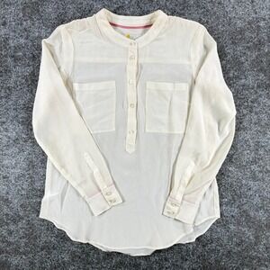 Boden Blouse Top Womens 2P White Round Hem Minimalist Flowy Mandarin Collar